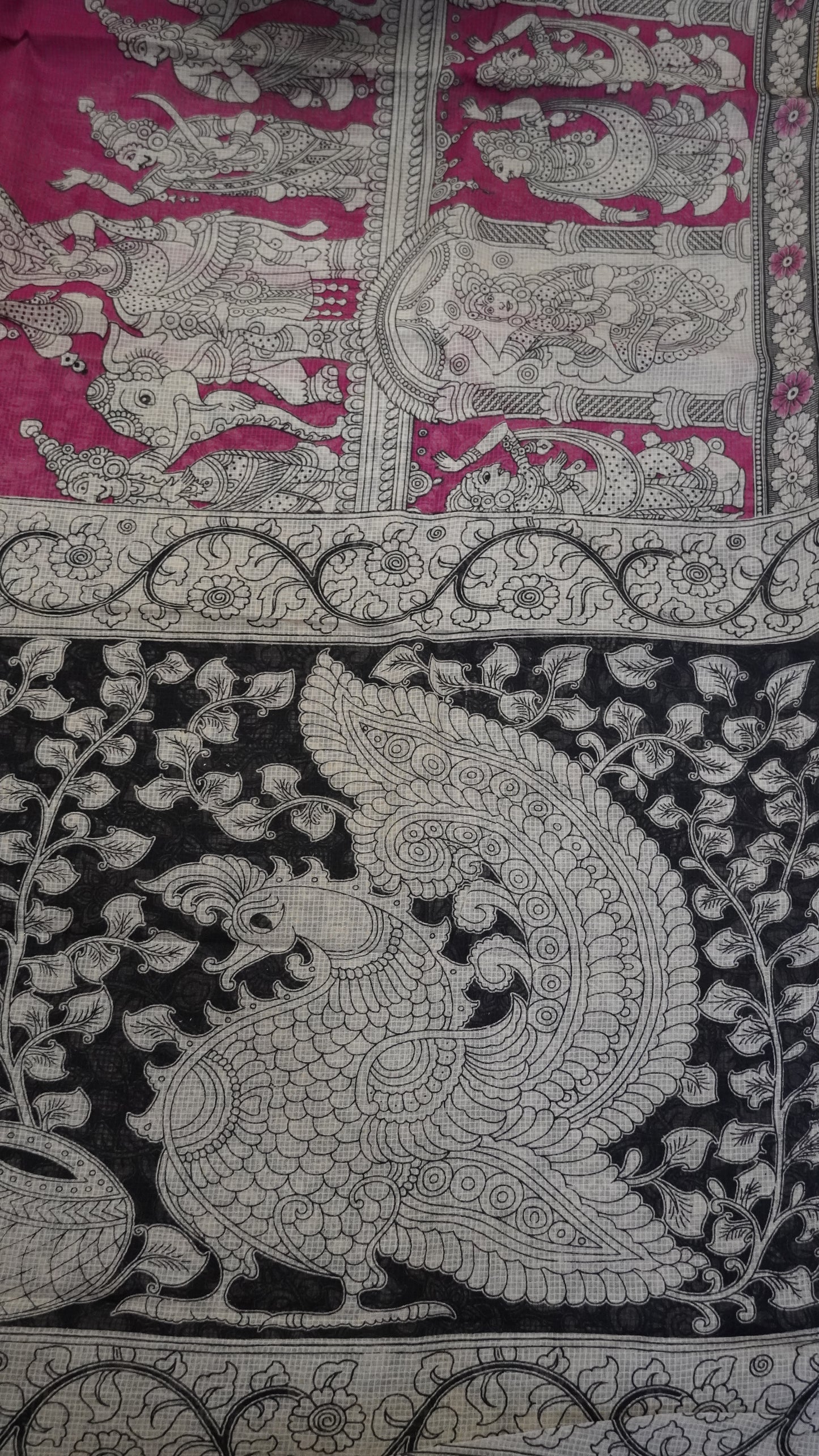 Kalamkari cotton Saree- Dark Pink