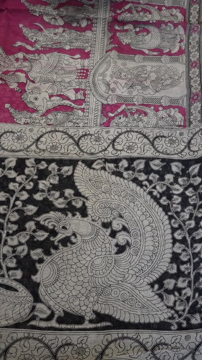 Kalamkari cotton Saree- Dark Pink