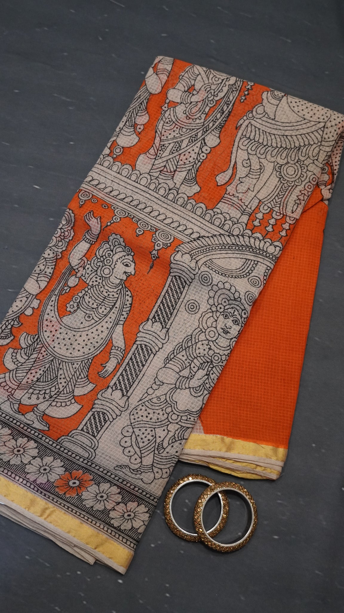 Kalamkari cotton Saree- Orange