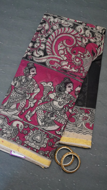 Kalamkari cotton Saree- Dark Pink