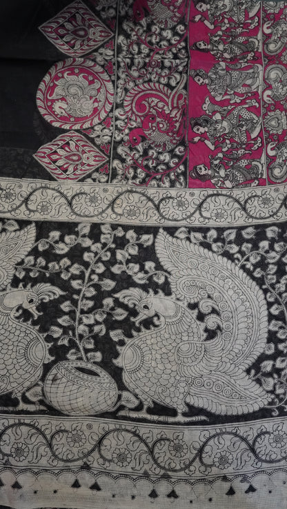 Kalamkari cotton Saree- Dark Pink