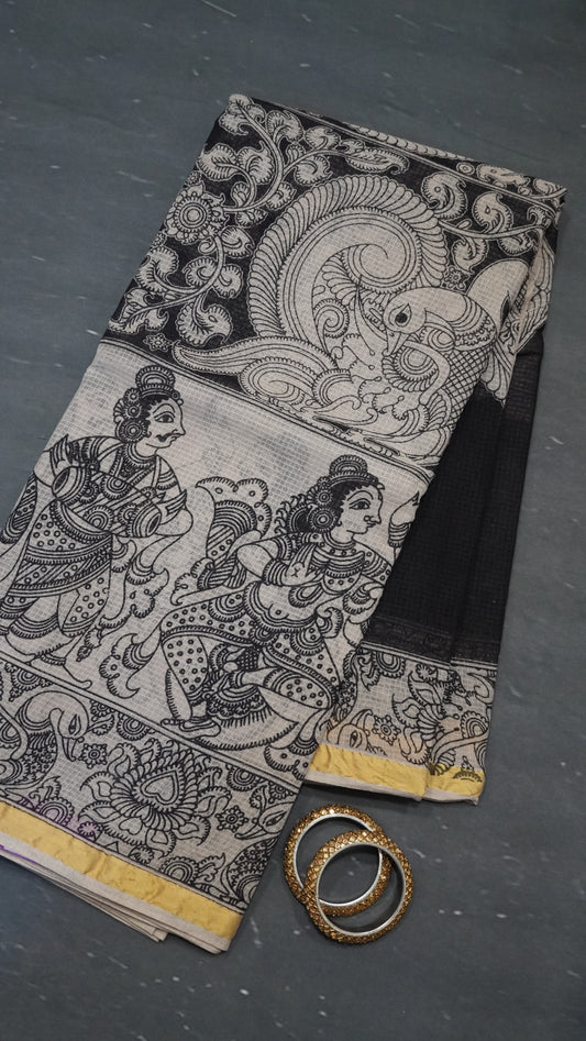 Kalamkari cotton Saree- Black