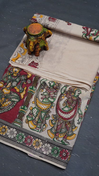 Kalamkari Saree-Beige-Maroon