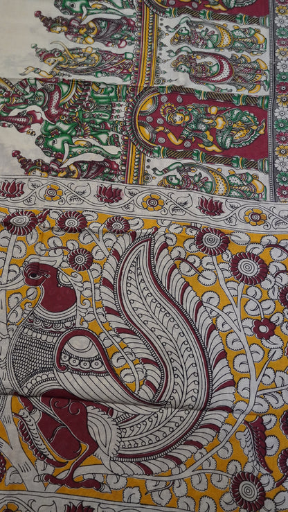 Kalamkari Saree-Beige-Maroon
