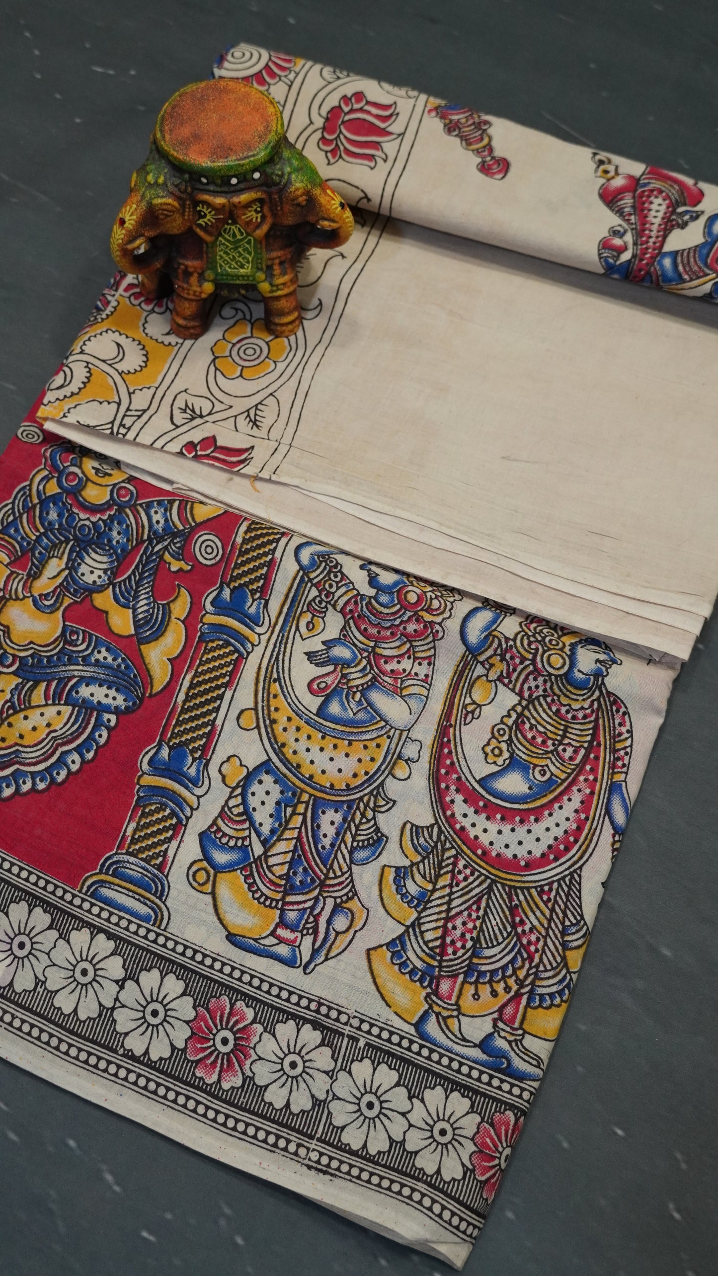 Kalamkari Saree-Beige-Pink