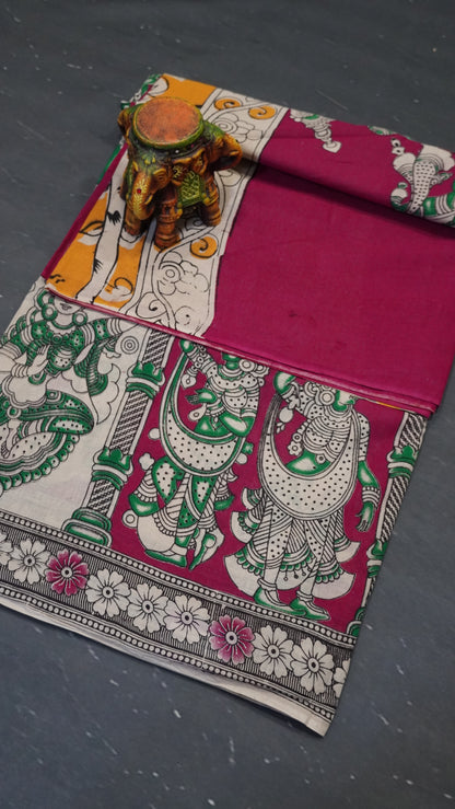 Kalamkari Saree-Dark Pink