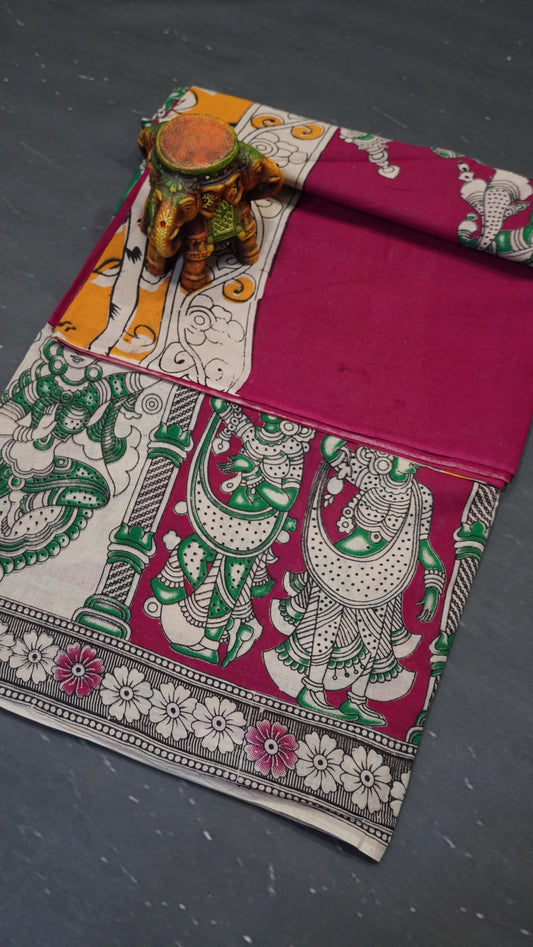 Kalamkari Saree-Dark Pink