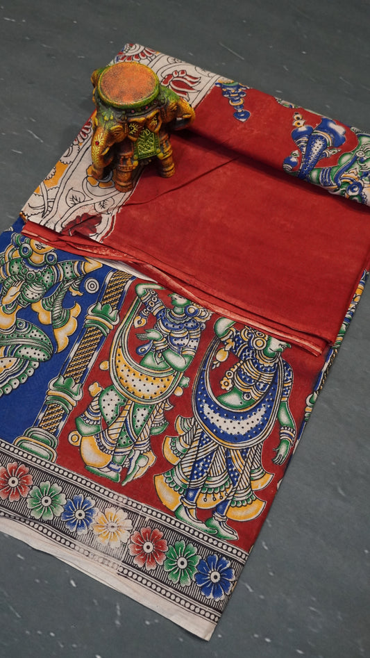 Kalamkari Saree-Maroon-Blue