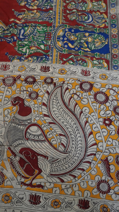 Kalamkari Saree-Maroon-Blue