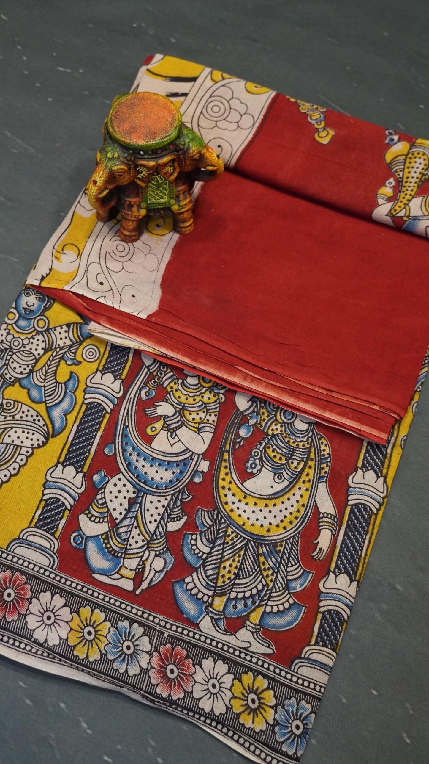 Kalamkari Saree-Maroon-Yellow