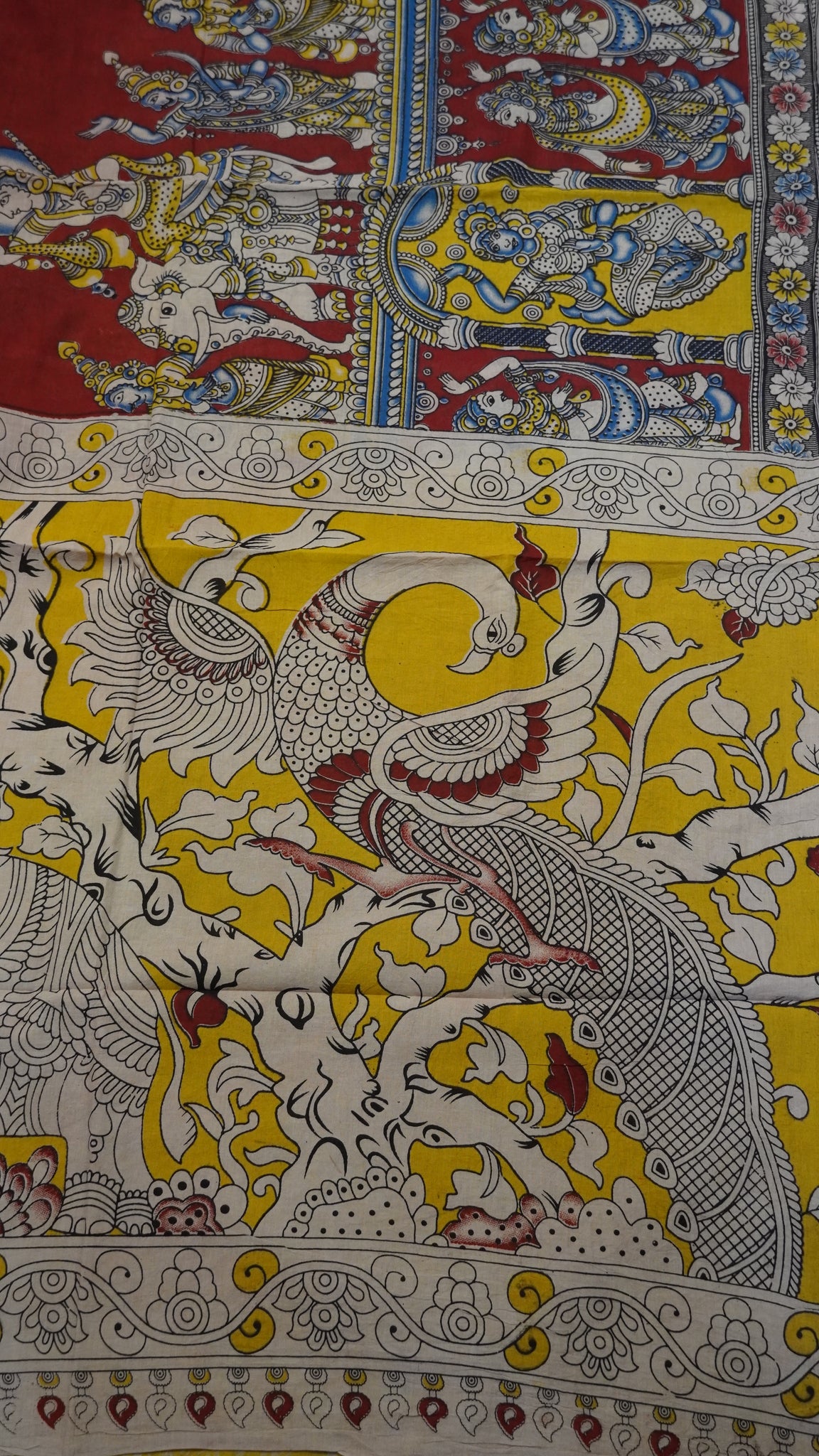Kalamkari Saree-Maroon-Yellow