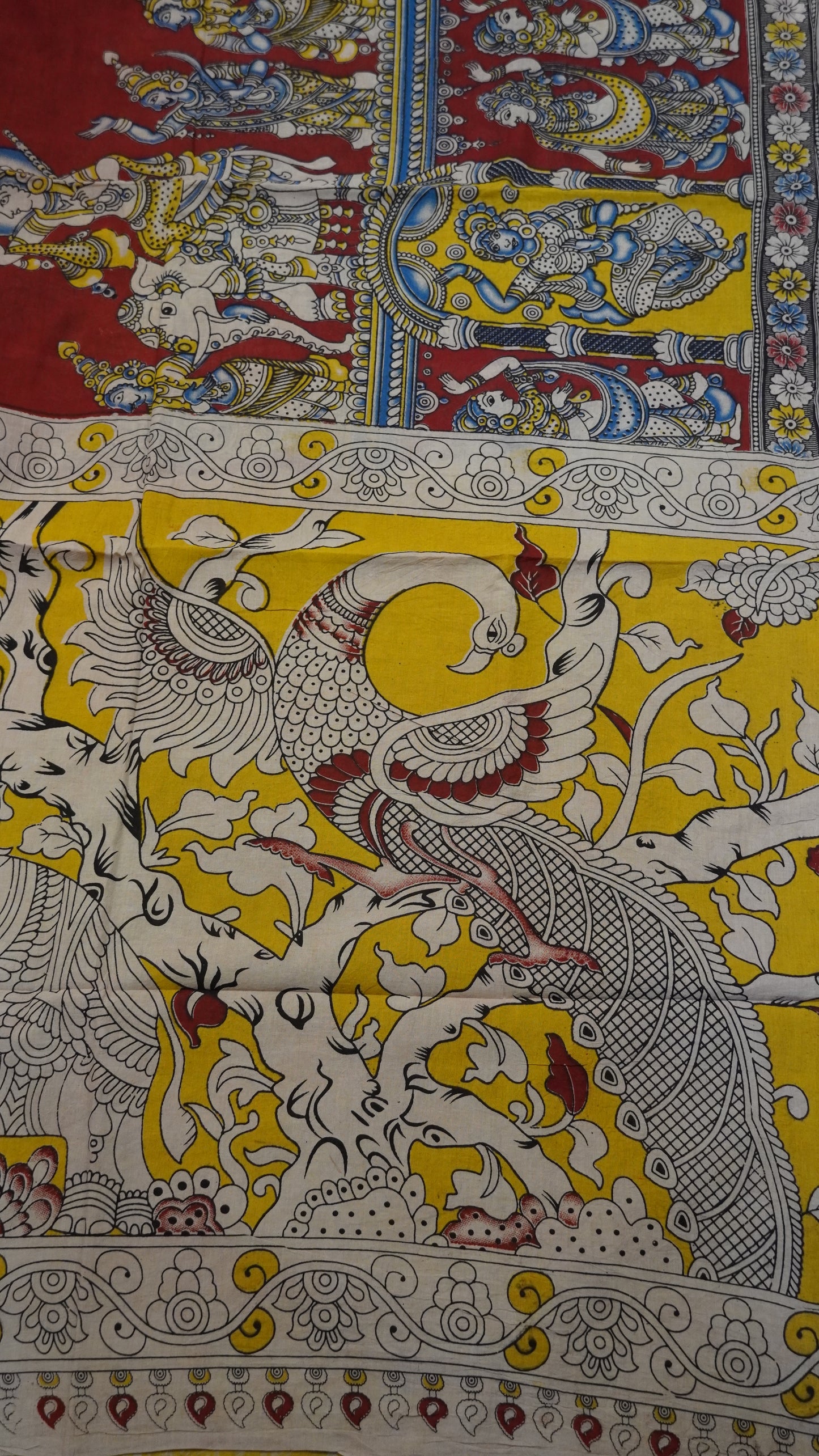 Kalamkari Saree-Maroon-Yellow