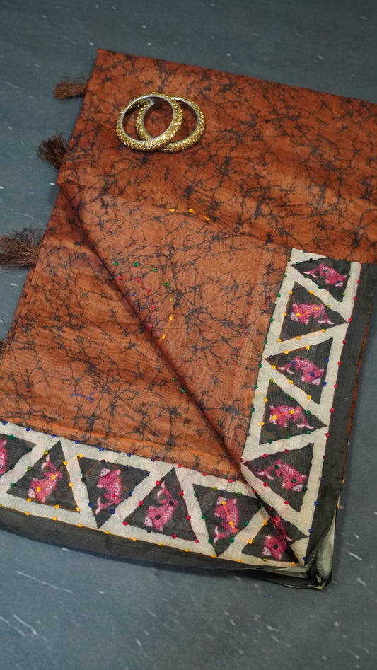 Bhagalpur Tussar - French Knot- Brown