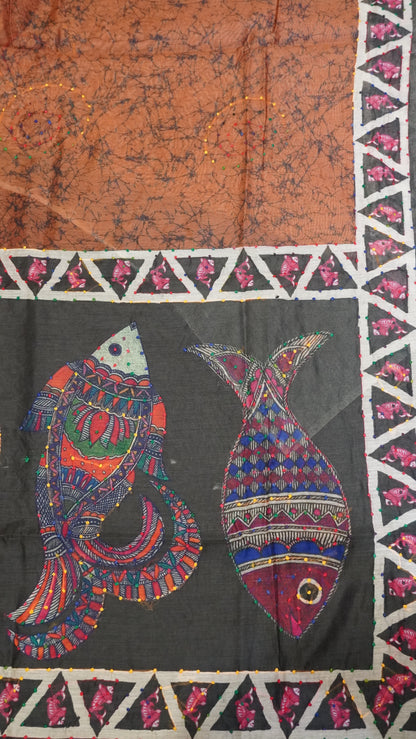 Bhagalpur Tussar - French Knot- Brown