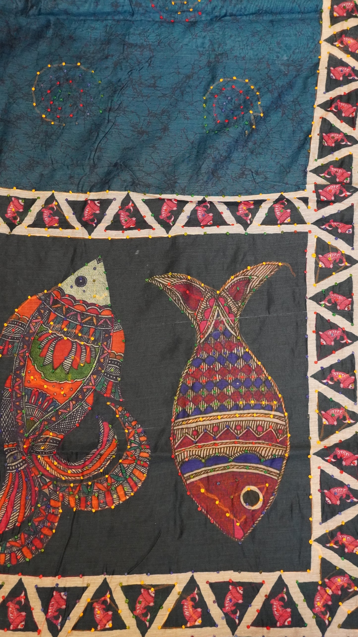 Bhagalpur Tussar- French Knot- Peacock Blue
