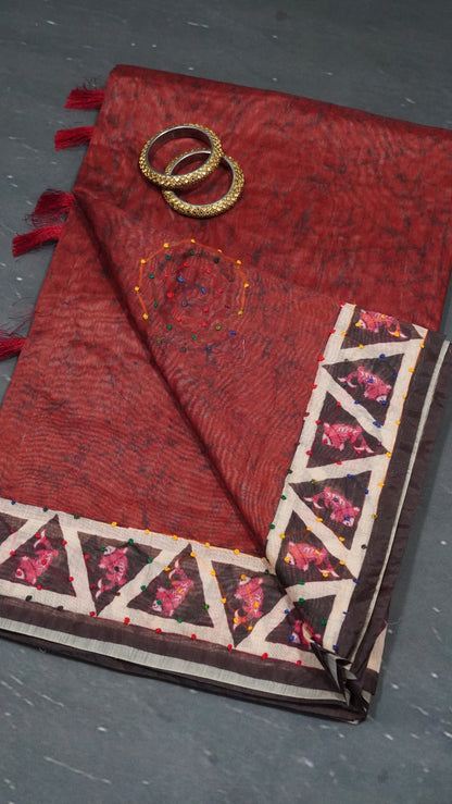 Bhagalpur Tussar - French Knot- Maroon