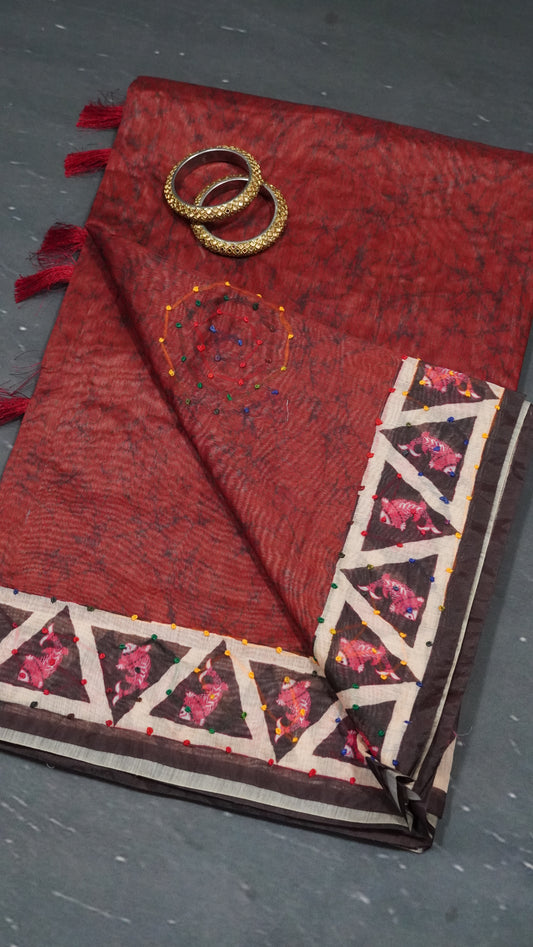 Bhagalpur Tussar - French Knot- Maroon