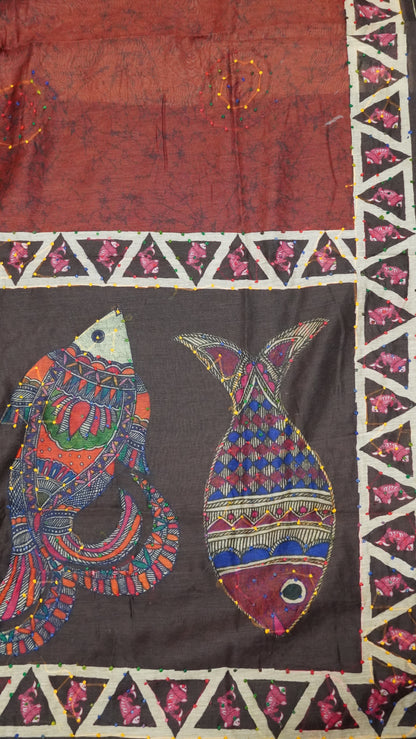 Bhagalpur Tussar - French Knot- Maroon
