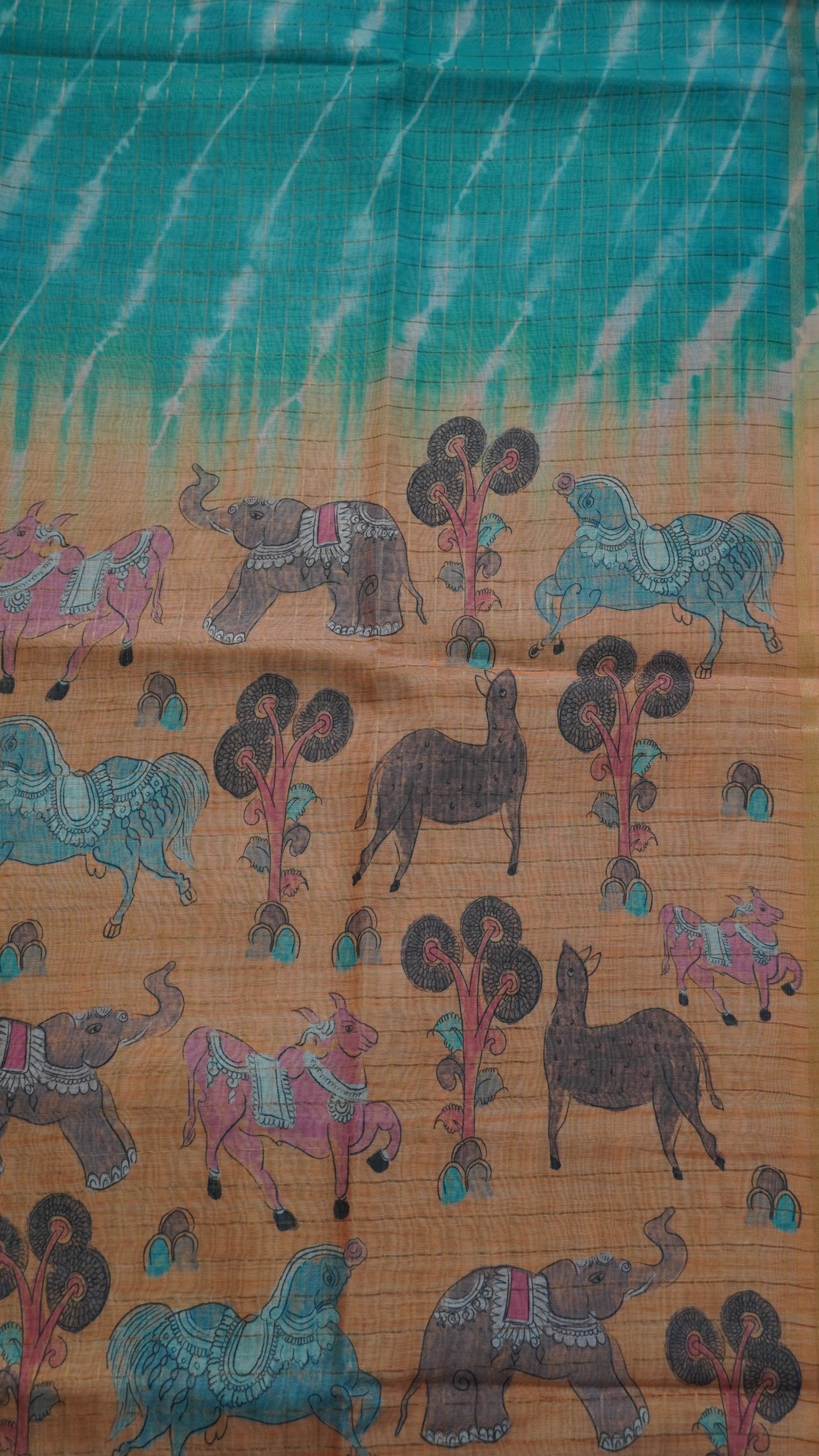 Semi Chanderi - Lehariya Pattern-Sea Green