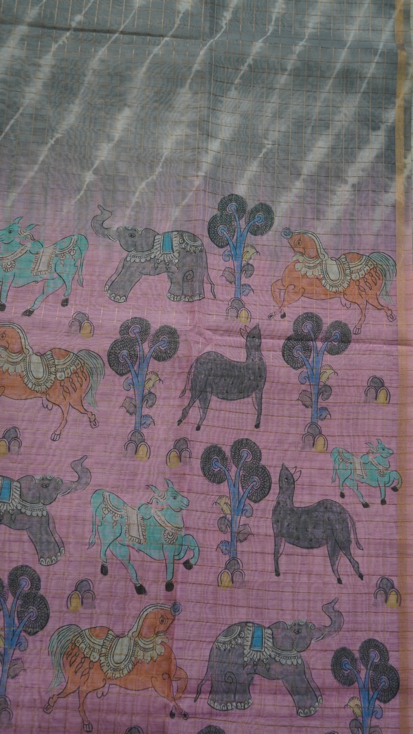 Semi Chanderi - Lehariya Pattern-Grey