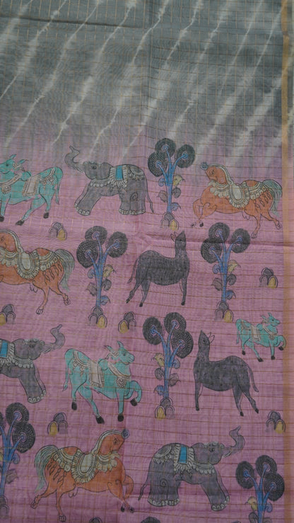 Semi Chanderi - Lehariya Pattern-Grey