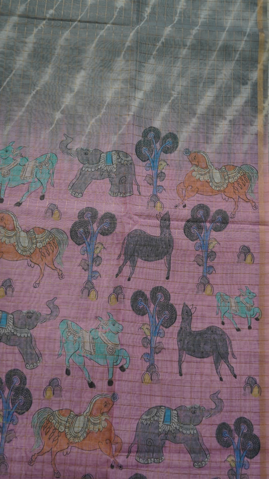 Semi Chanderi - Lehariya Pattern-Grey