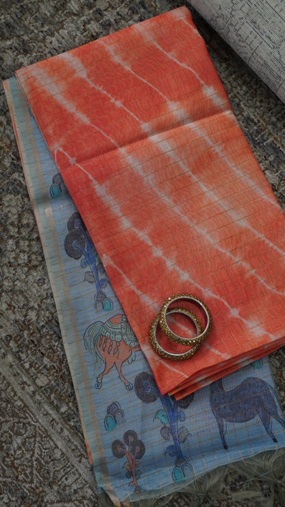 Semi Chanderi - Lehariya Pattern-Orange