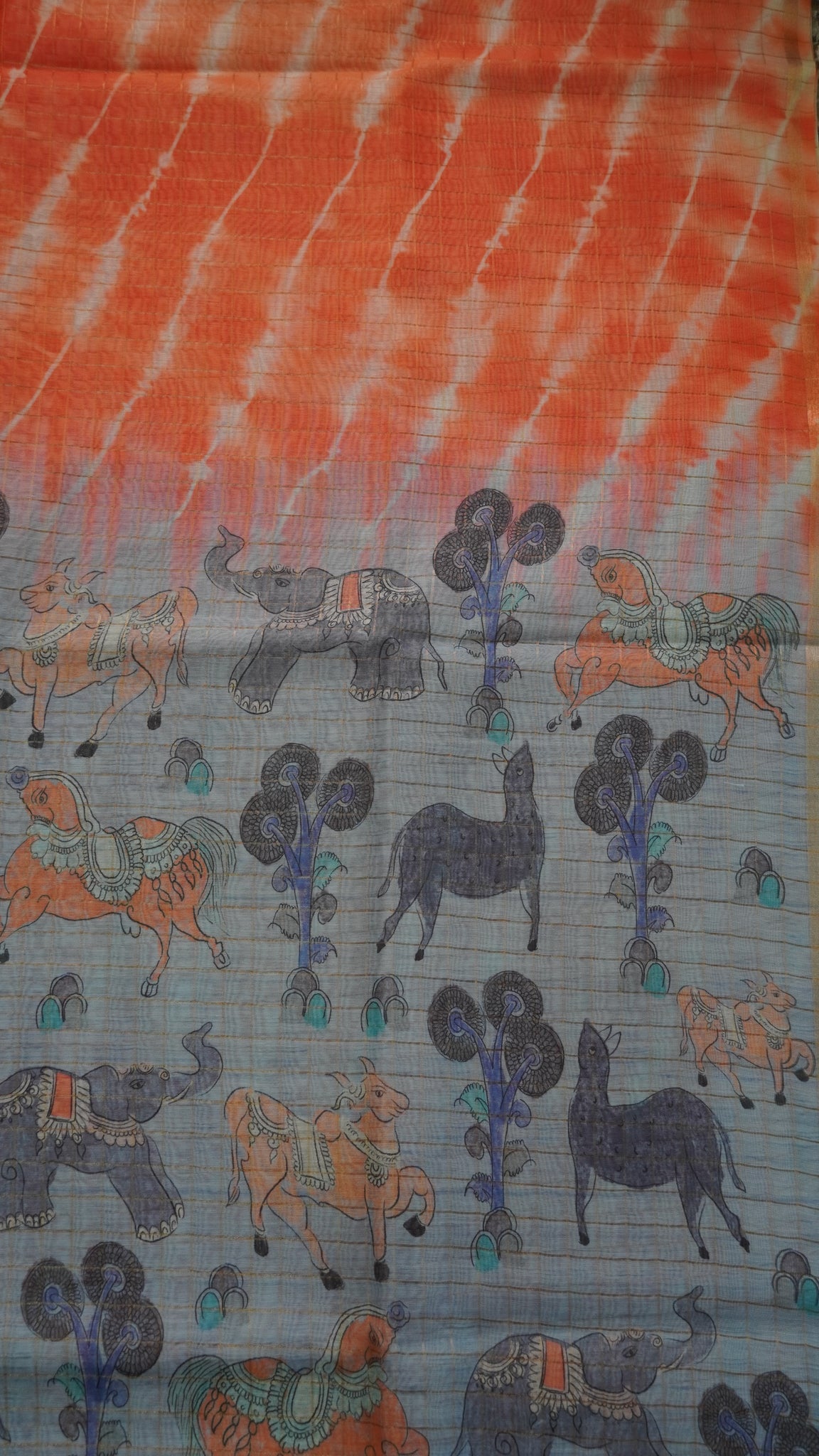 Semi Chanderi - Lehariya Pattern-Orange