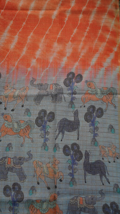 Semi Chanderi - Lehariya Pattern-Orange