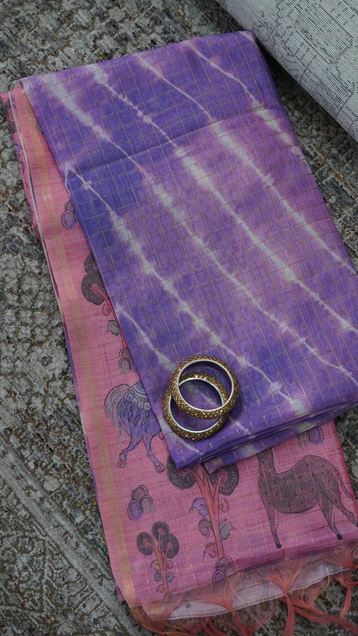 Semi Chanderi - Lehariya Pattern-Purple