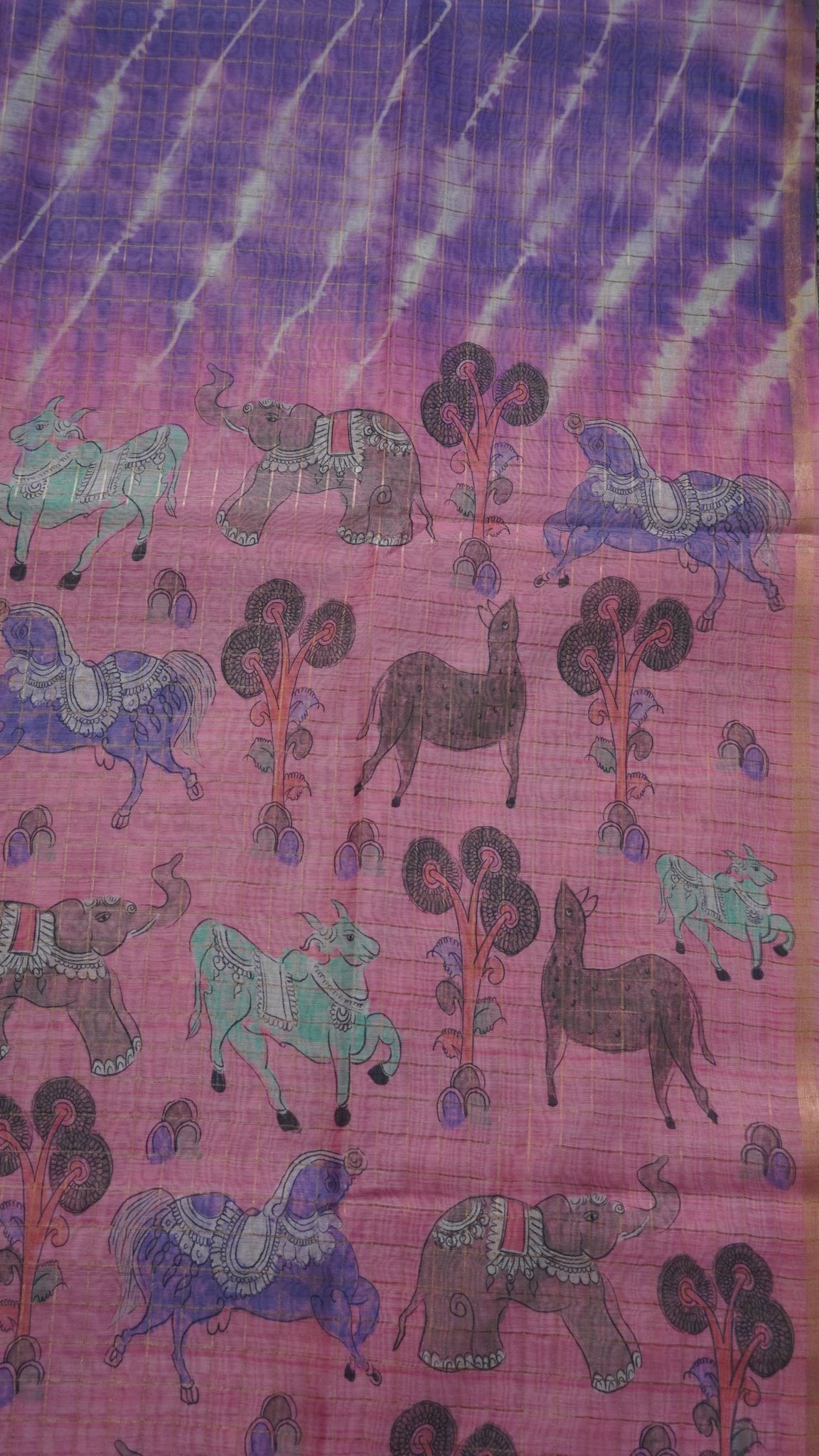 Semi Chanderi - Lehariya Pattern-Purple