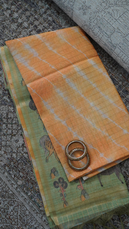 Semi Chanderi - Lehariya Pattern-Yellow