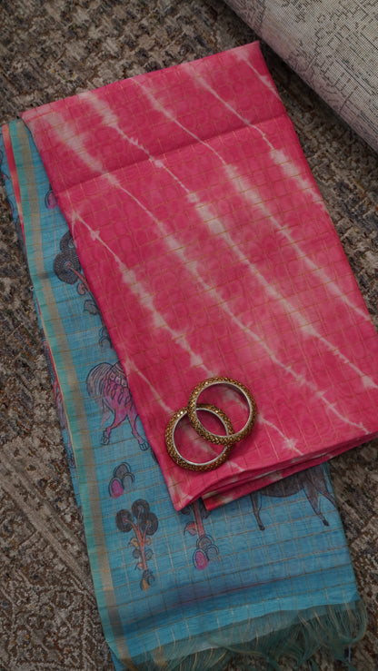 Semi Chanderi - Lehariya Pattern-Pink