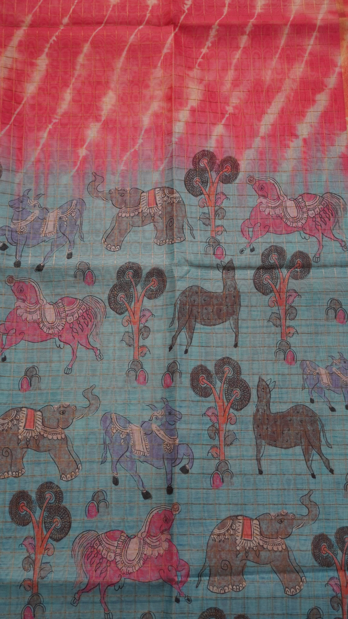 Semi Chanderi - Lehariya Pattern-Pink