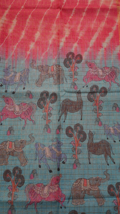 Semi Chanderi - Lehariya Pattern-Pink