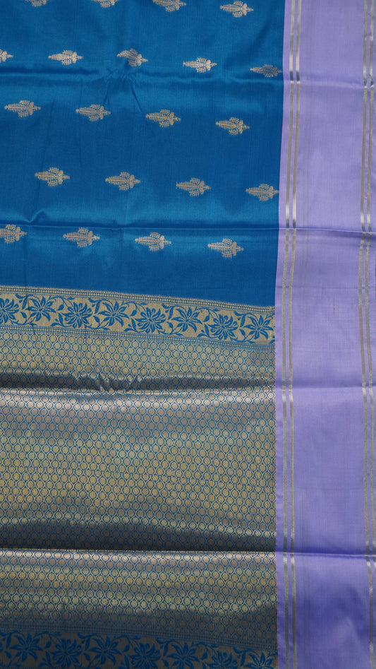 Semi Soft Silk Saree- Blue-Lavender