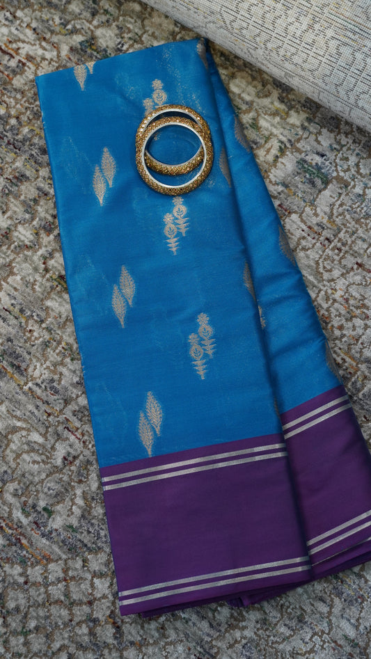 Semi Soft Silk Saree- Blue-Wine