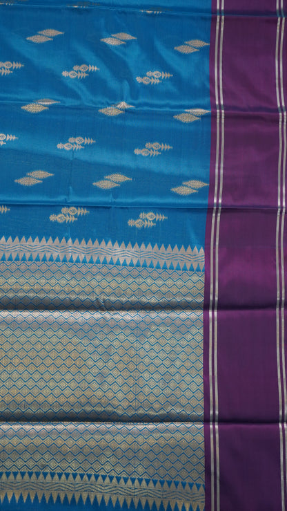 Semi Soft Silk Saree- Blue-Wine