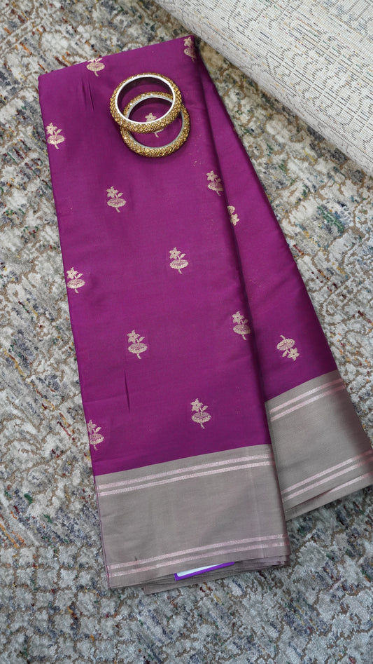 Semi Soft Silk Saree- Wine-Beige
