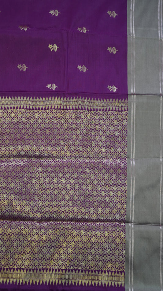 Semi Soft Silk Saree- Wine-Beige