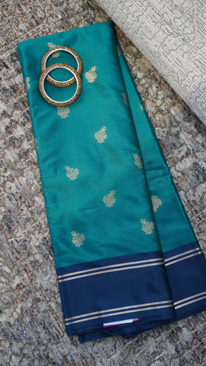 Semi Soft Silk Saree- Peacock Green-Blue