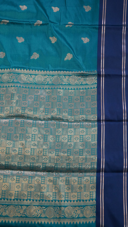 Semi Soft Silk Saree- Peacock Green-Blue