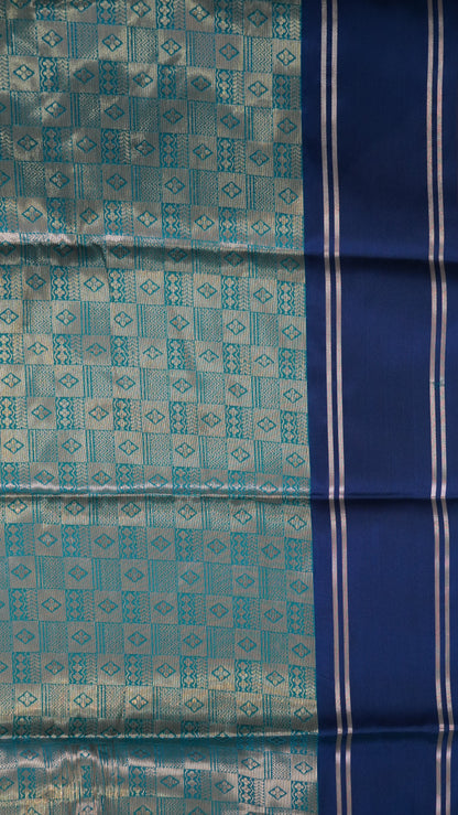 Semi Soft Silk Saree- Peacock Green-Blue