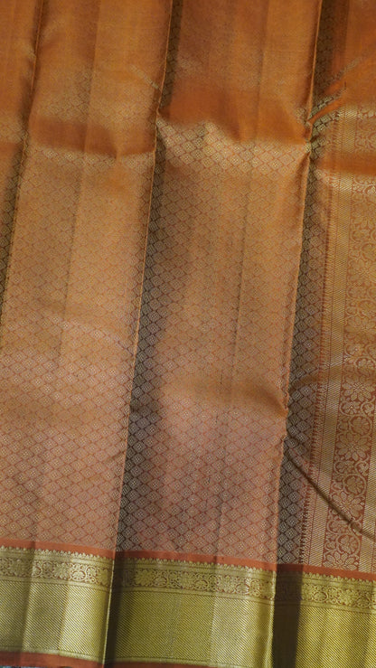 Pure Kanchipuram Silk Saree-Dark Peacock Blue with Zari Leaf Motif