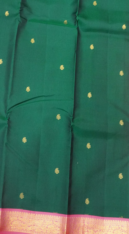 Pure Kanchipuram Silk Saree-Green with Small border