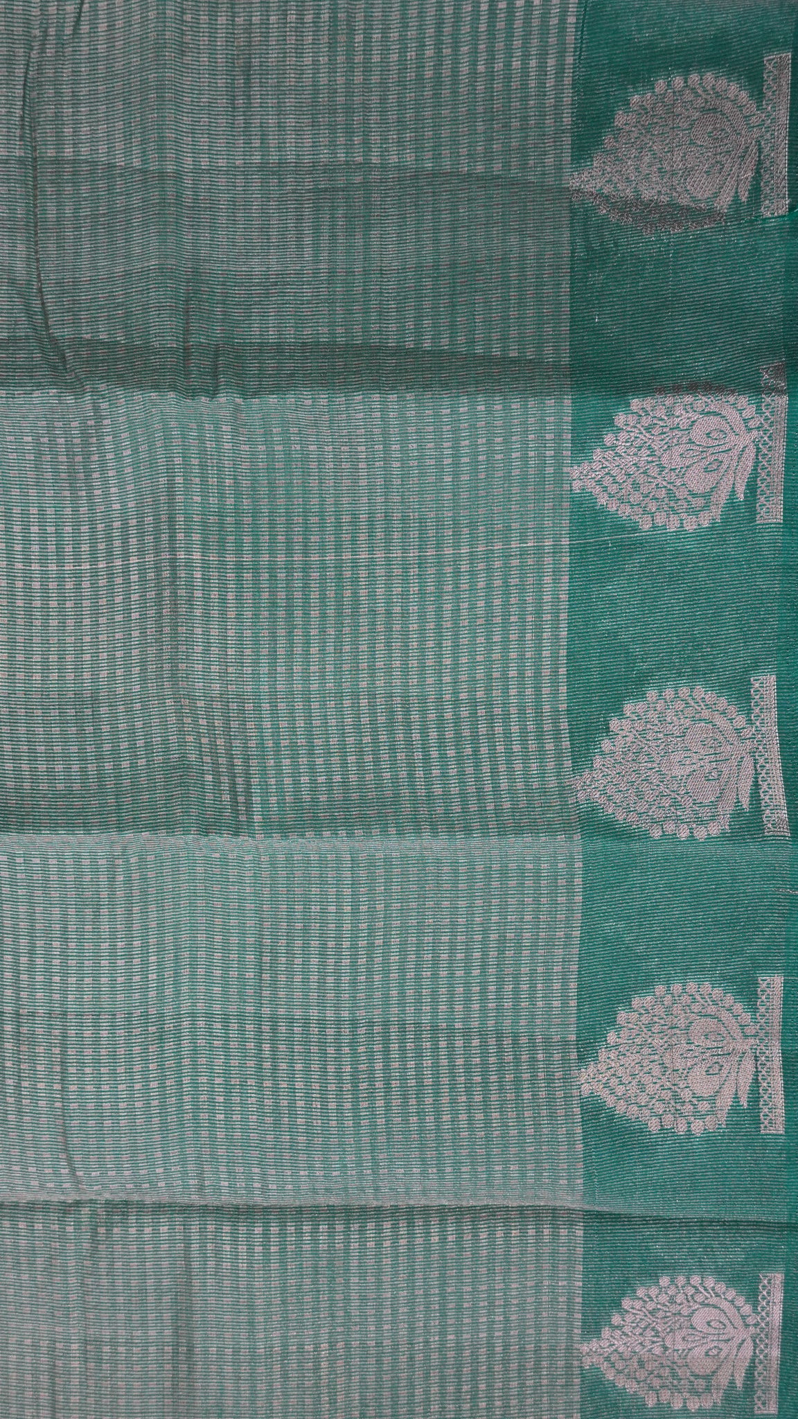 Semi Tussar- Mini Zari Lines Green