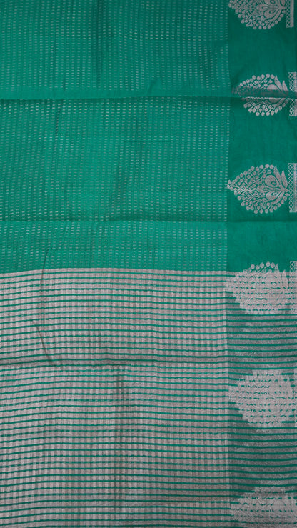 Semi Tussar- Mini Zari Lines Green