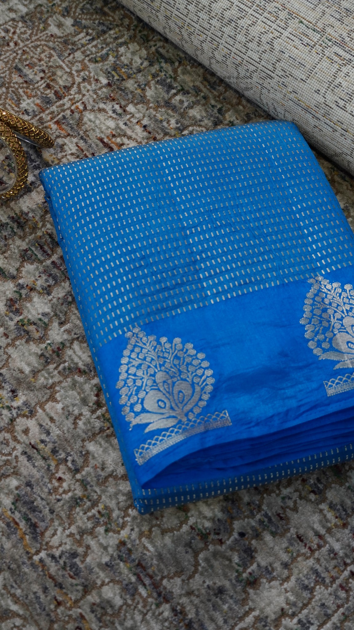 Semi Tussar- Mini Zari Lines Blue