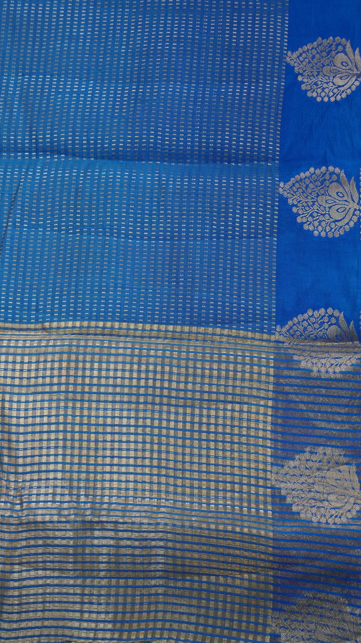 Semi Tussar- Mini Zari Lines Blue