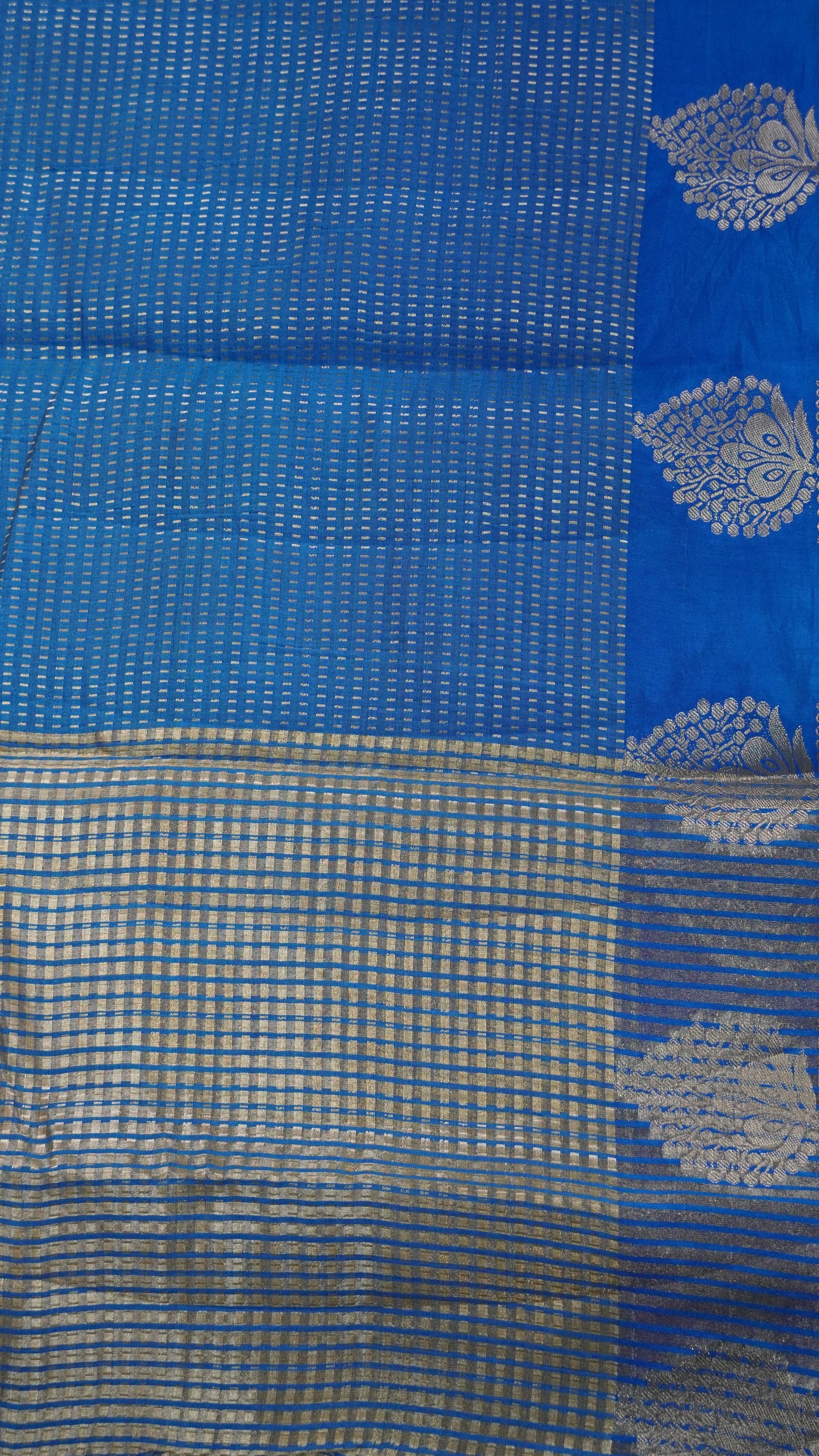 Semi Tussar- Mini Zari Lines Blue